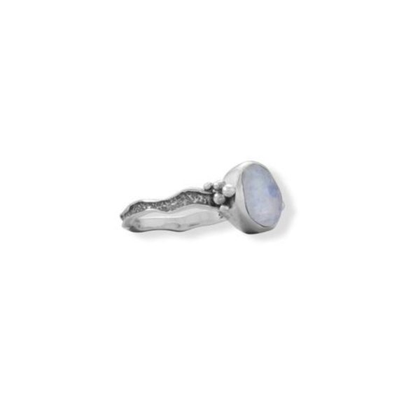 Oxidized Rainbow Moonstone Wavy Band Ring - Picture 2 of 2